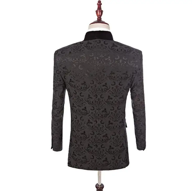 FOLOBE бренд 2020 3 шт костюм Slim Fit Мужская шаль отворот черный жаккард Свадьба Жених