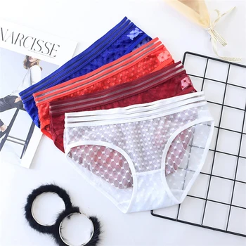 

Women Sexy Lace Underwear Seamless Briefs Panties Ultra-Thin Transparent Flower Embroidered Patterned Lingeriel Cotton Panties