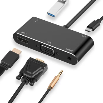 

HDMI/VGA/Audio/USB 3.0 Port+USB C Port (pd) Converter New USB C to HDMI VGA Adapter for Macbook Samsung Laptop