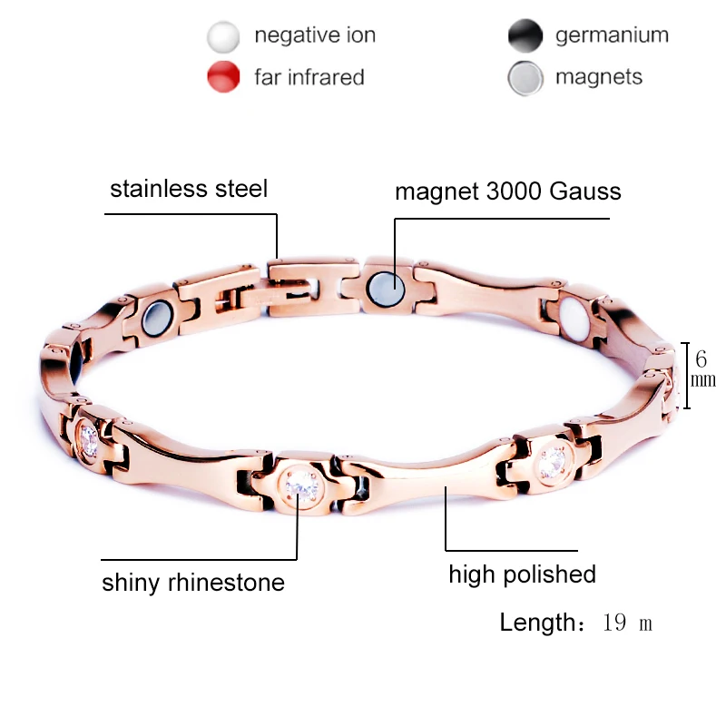 Oktrendy Elegant Stainless Steel Healthcare Magnetic Bracelet with White Rhinestones Friendship Bracelets for Woman