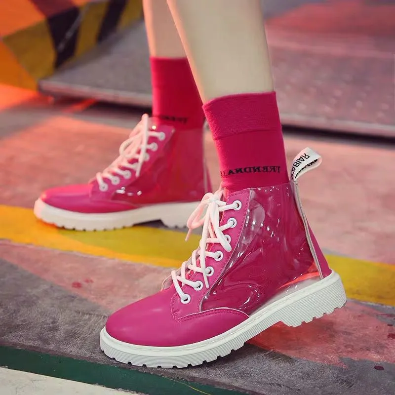 

2018 new Korean fashion explosion paragraph crystal jelly Martin boots transparent rain shoes water shoes candy color female