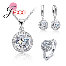 Высокое качество, изысканное женское свадебное ожерелье, серьги, кольцо, ювелирный набор, 925 пробы, серебро, циркон, кристалл