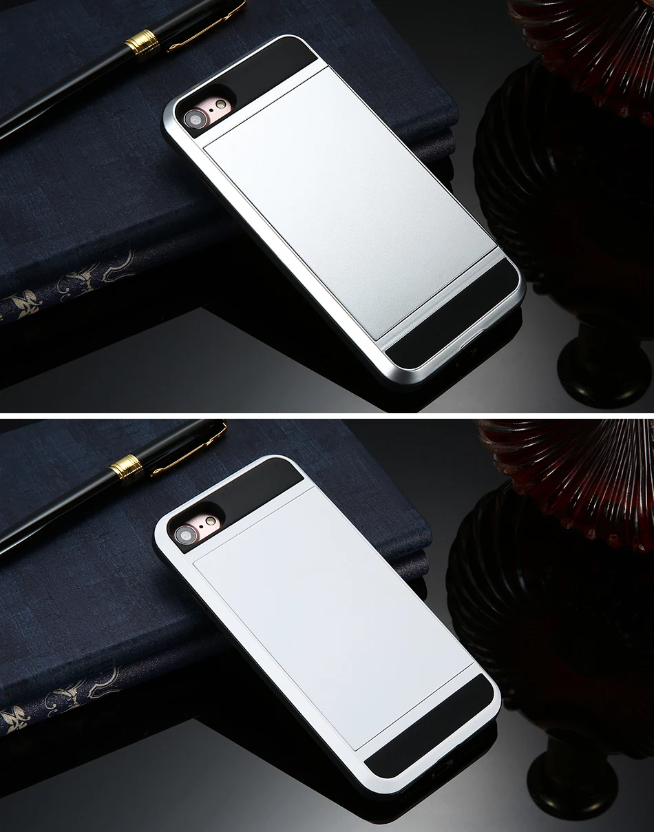 MR.YI Armor Case For iPhone 7 6 6S Plus 5 5S SE 5C Back Cover Slide Hidden Card Holder Phone Case For iPhone 5 6 6S 7 Plus Cover (17)