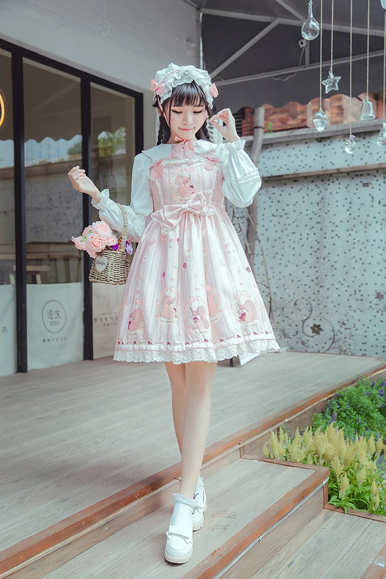 Новинка 2019 г. женские платье Тонкий ретро Лолита Женский печати dressLolita