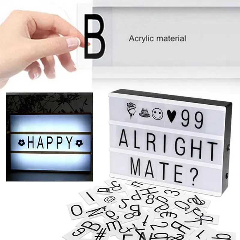 

A5 Cinematic Light Box Free Combination Party Home Decor Gifts with 90 Letters Cute DIY LED Letter Lamp