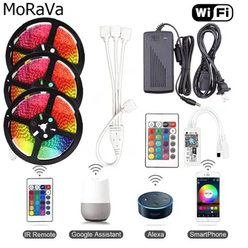 

1M 2M 3M 5M 10M 15M Wireless Phone Control WiFi LED Strip Works With Amazon Alexa Google Home IFFFT SMD 5050 12V RGB Tape Ribbon