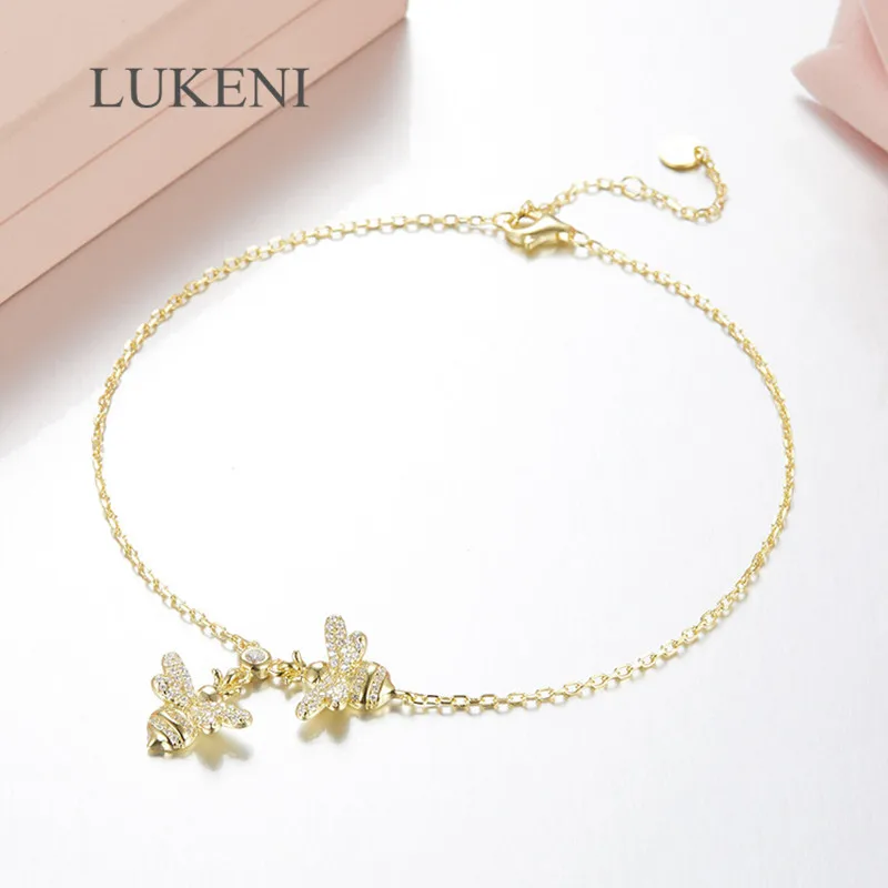 

LUKENI New Design S925 Sterling Silver Micro-Inlaid Zircon Fashion Personality Bee Anklet Jewelry Gift