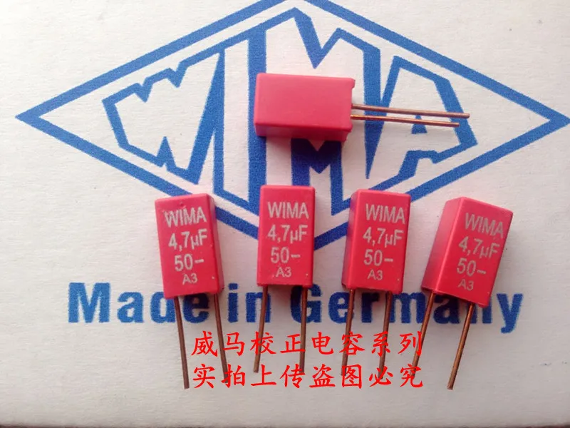 

2019 hot sale 10pcs/20pcs Germany WIMA MKS2 50V 4.7uF 50V 475 4u7 P: 5mm copper feet Audio capacitor free shipping