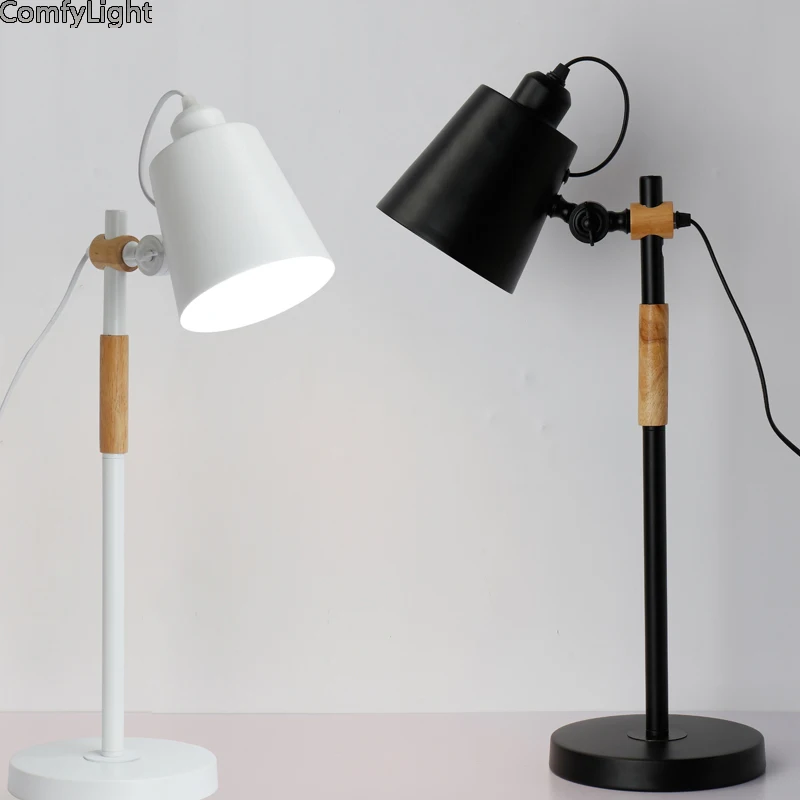 

LED E27 Table Lamp iron designer Lampshade night Bedside Desk lights Modern Book Lamps E27 110V 220V Reading Lighting Fixture