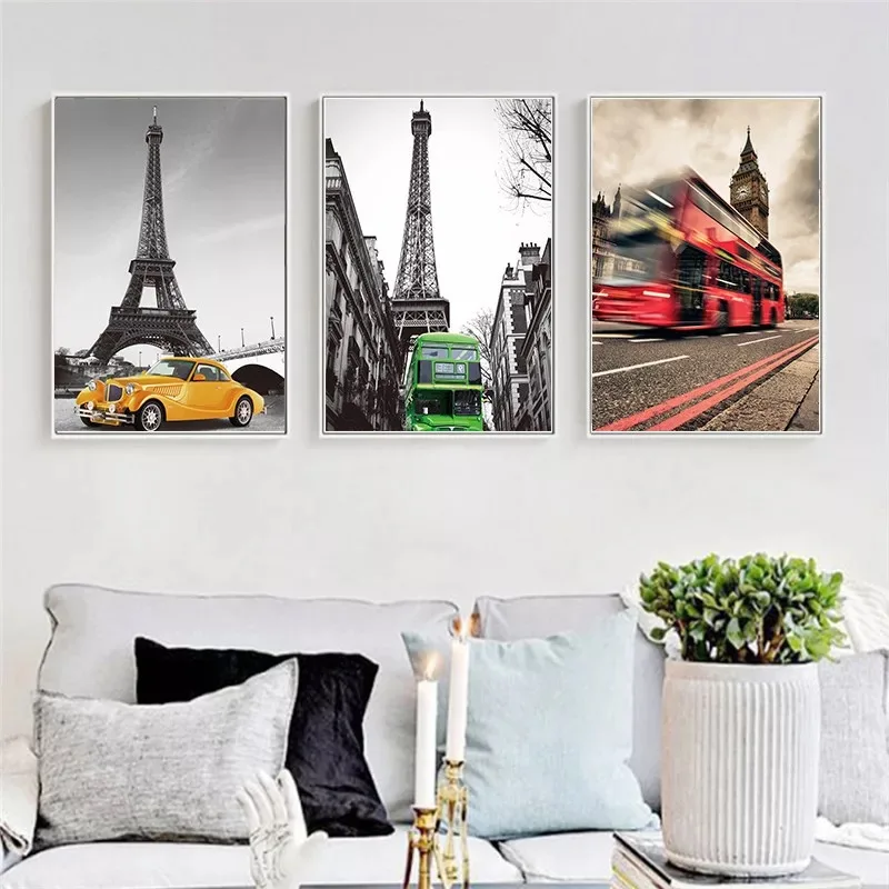Decorative British Architecture Wall Art Canvas Painting Bus Nordic Poster Wall Pictures For Living Room Home Decor Unframed