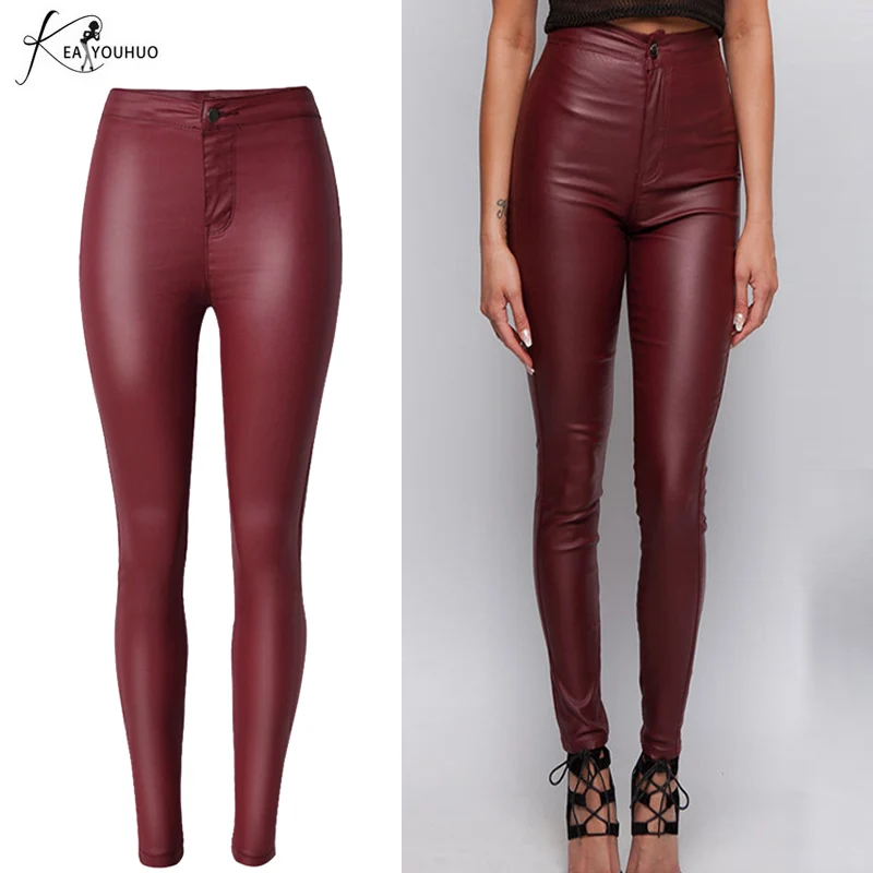 

2019 Winter Skinny Stretch PU Leather Pants For Women Pencil Female Pants Plus Size Leggings High Waist Joggers Womens Trousers