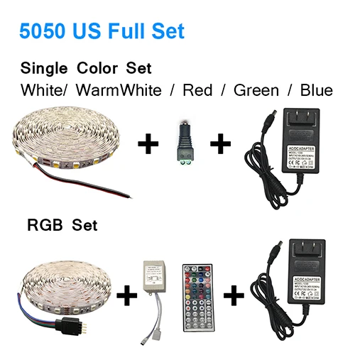 5050 DC 24 V RGB 12 V 5 M светодиодные полосы света вольт водонепроницаемый гибкий 60 Светодиодный/м свет светодиодные ленты подсветка лента лампа - Испускаемый цвет: 5050 US Full Set