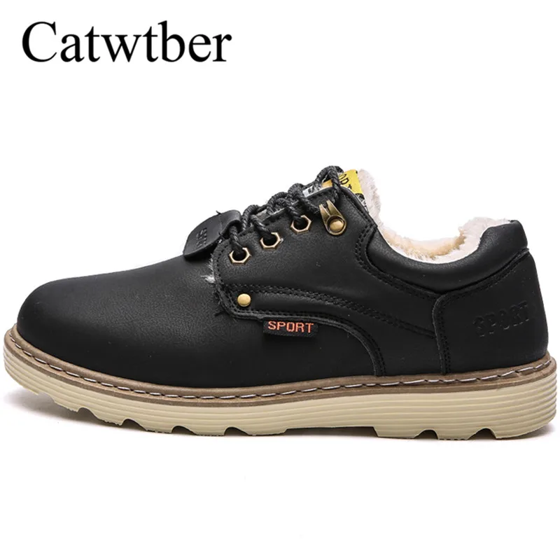 

Catwtber Warm Winter Leather Work Safety Casual Designer Male Shoes Men Plush Fur Adult Comfortable Walking Men Footwear Quality