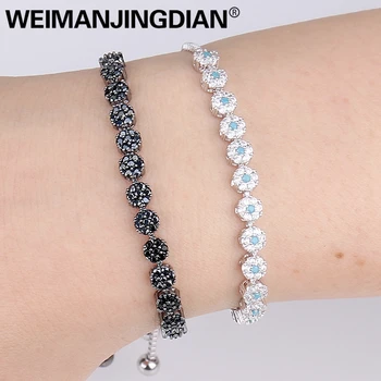 

WEIMANJINGDIAN Cubic Zirconia Black / Fuschia / Blue CZ Crystal Small Flower Bolo Bracelets for Women Zircon Jewelry Collections