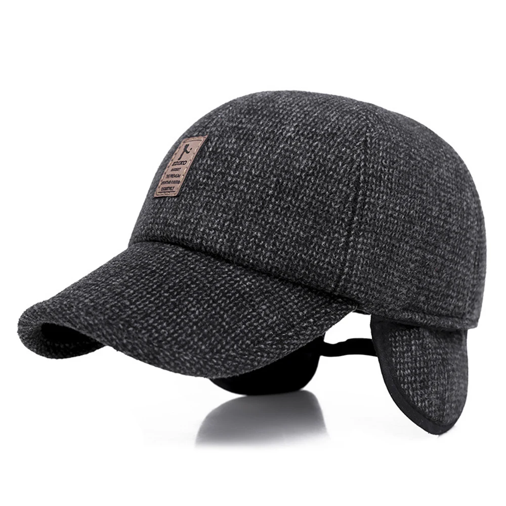 Men Winter Warm Earflap Baseball Earmuffs Hats Thick Golf Sport Outdoor Caps Plain Curved Sun