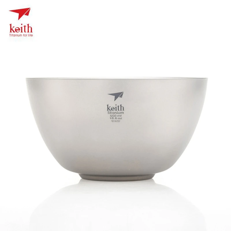 

Keith Double Wall Titanium Bowl 1pcs Rice Container Food Storage Non Slip Meal Mixing Lightweight Healthy Tableware Ti5354