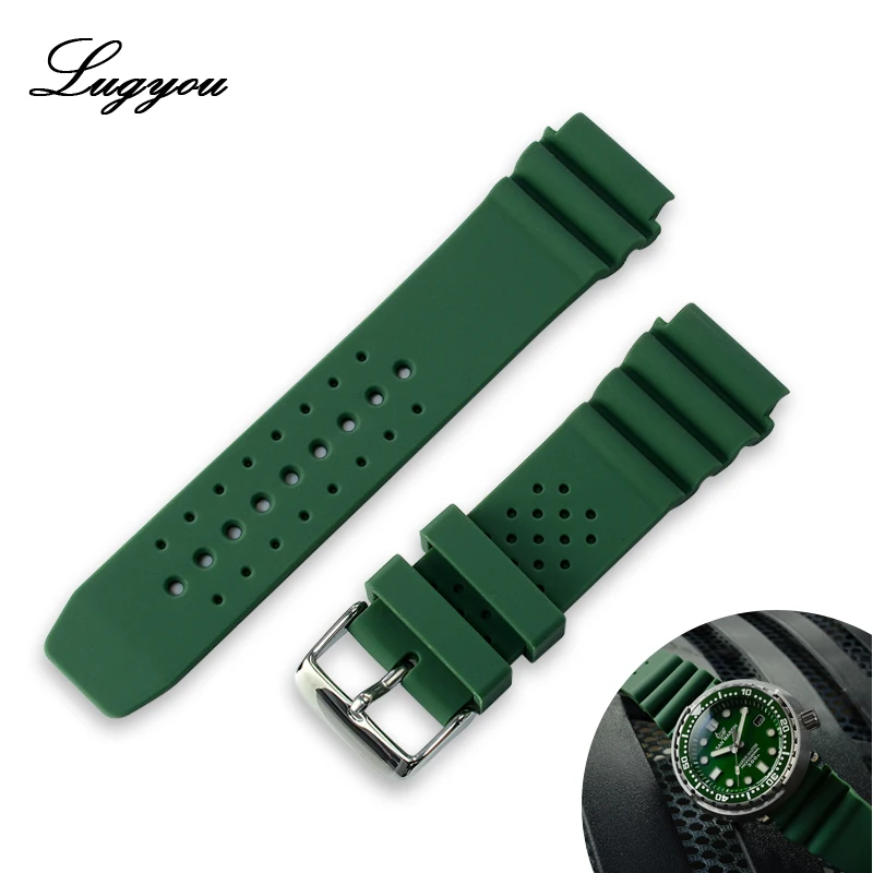 

LUGYOU Watch Parts Silicone Strap Waterproof Colorful No Insert 22mm Brushed Tongue Buckle Fit for San Martin Tuna 003 Watch