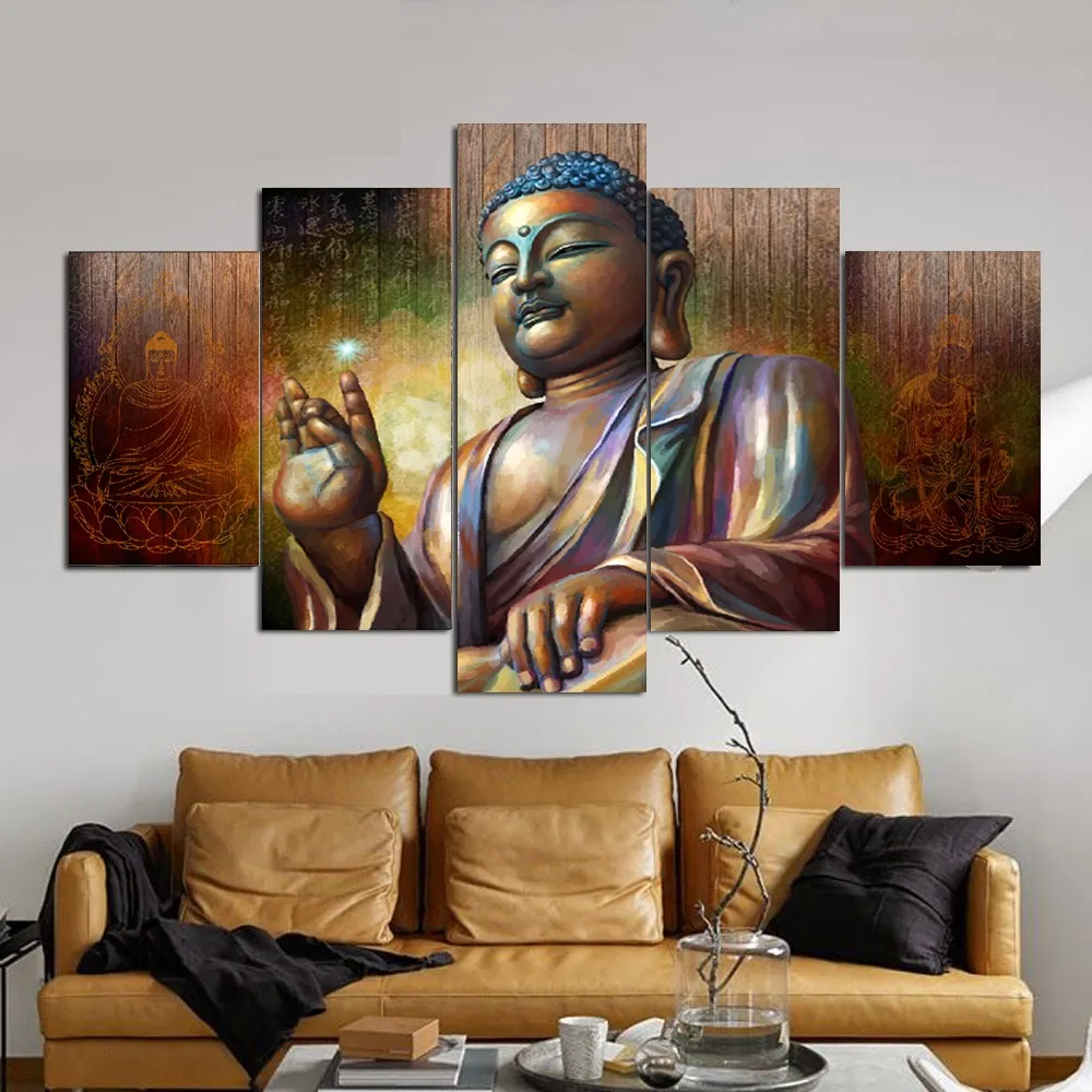 Wall For Living Room Nordic Decoration New Art Canvas Framework 5 Panel Buddha Painting Cuadros Modular Pictures Posters | Дом и сад