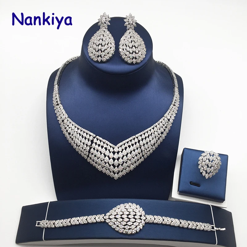 

Nankiya Clear Cubic Zircon Trendy Jewelry Set For Women Bridal 4pcs Christmas Jewelry Sets Dress Accessories Saudi Arabic NC754