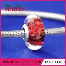 Подлинная 925 Серебристая туба красный мерцающий муранский стеклянный бусина-Шарм для аутентичных шармов браслет серебро 925 Оригинальное ювелирное изделие из драгоценных камней