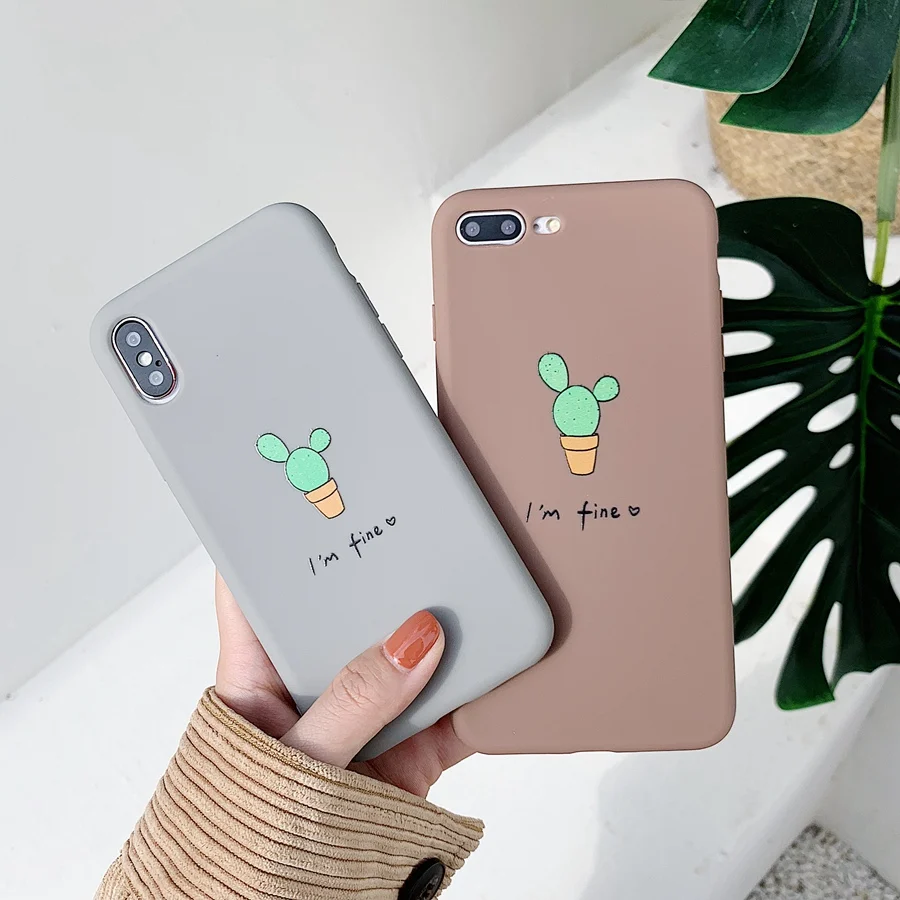 Cartoon Cactus Phone Case for iphone X XR XS MAX Green Plant Back Soft Cover For 7 6S 6 8 Plus Cute Patterned Cases Capa |