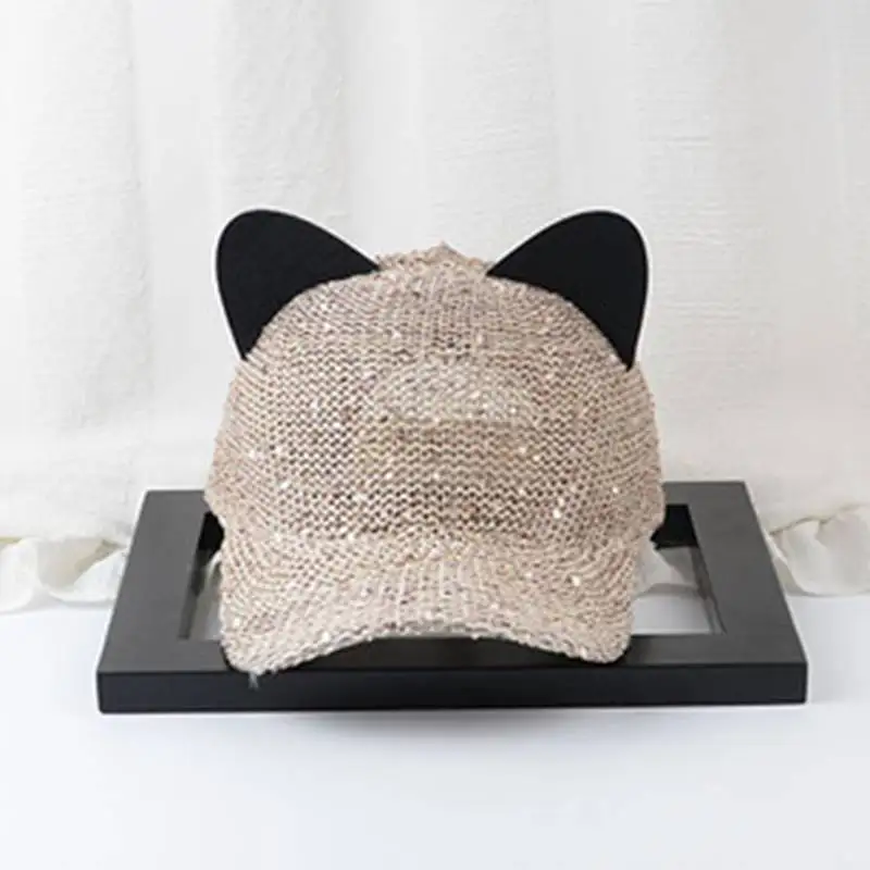 

MYZOPER 2019 Fashion New Cat Ears Splice Casual Baseball Cap Tide Summer Sequin Mesh Breathable Adult Cap Women's Hat