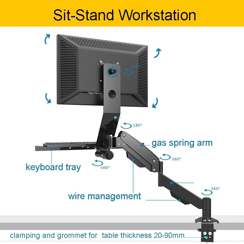 Подъёмная настольная подставка для монитора с полным движением+ держатель для клавиатуры, газовая пружина, рабочий стол, подставка для рабочего места, подставка для PS