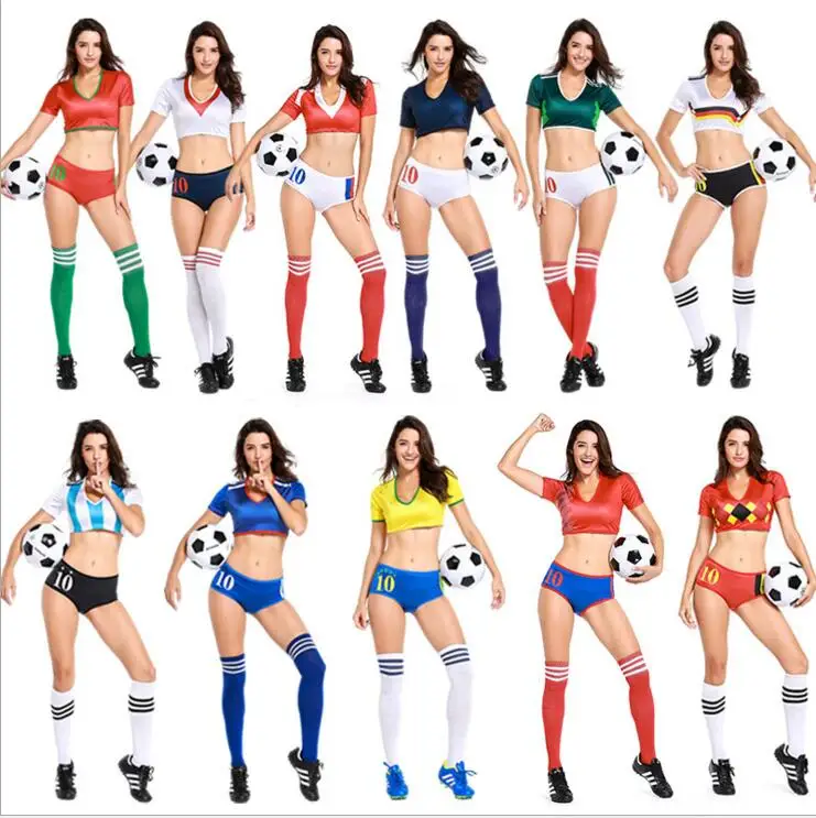 

2018 Football Baby Cheerleader Costume Sexy Cheerleading Women Football Sexy Sports Costumes Germany Argentina Spain Brazil