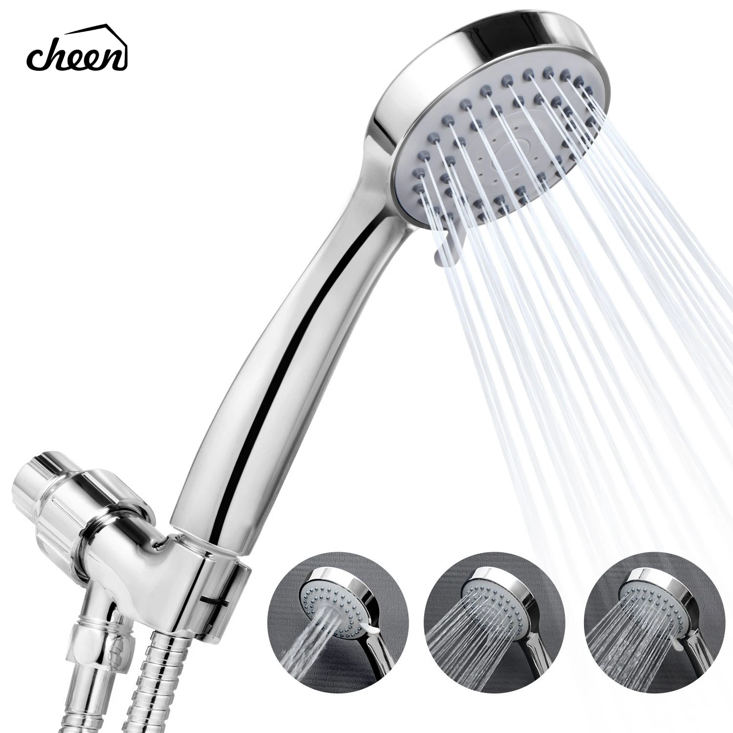 High Pressure 3 Setting Handheld Shower Head Wall Type Best for Massage