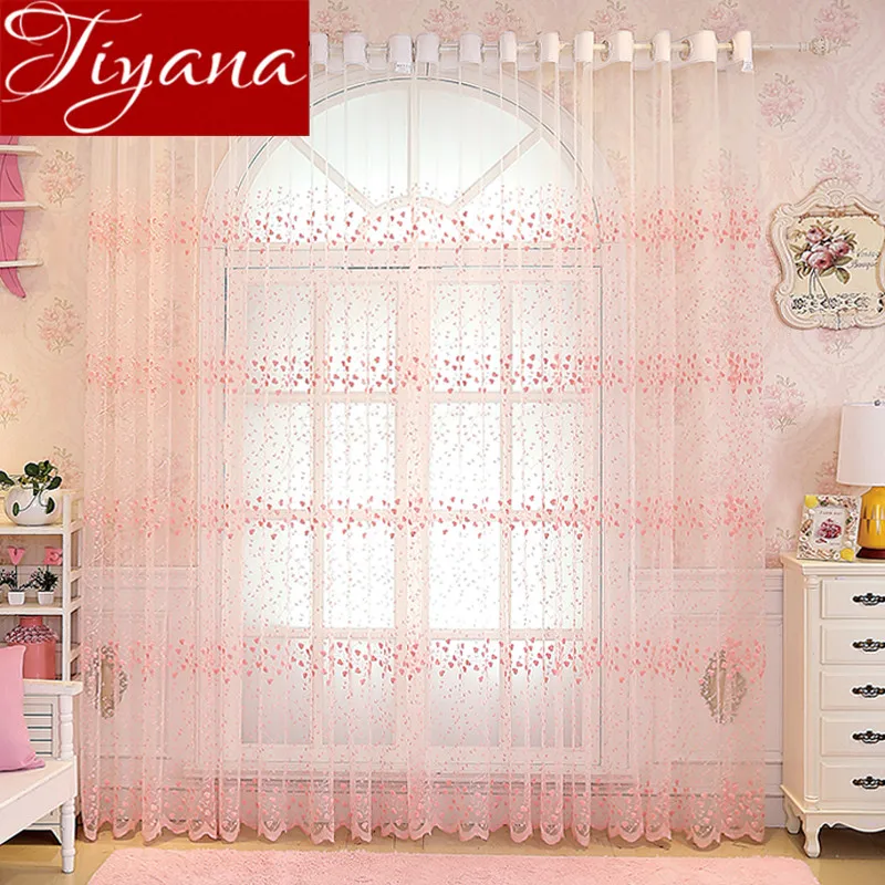 

Pink Curtains Embroidery Luxury Flowers Lace Window Modern Living Room Bedroom Curtains Tulle Sheer Fabrics Cortains T&208#30