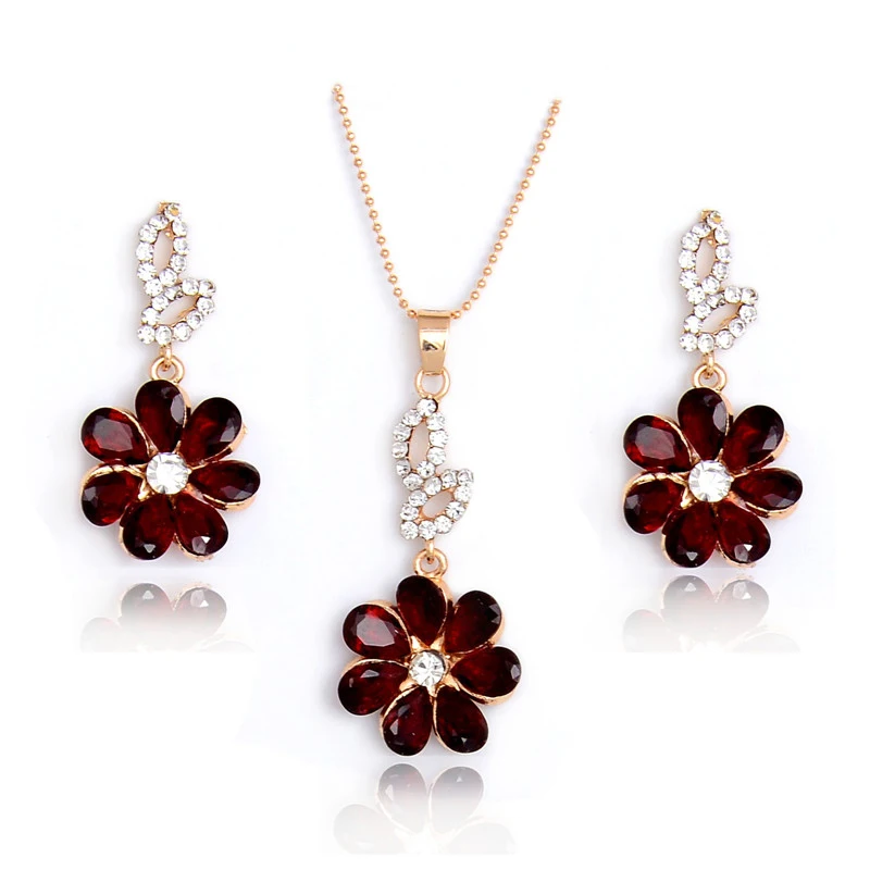 

SHUANGR Hot Sale Gold Color Austrian Crystal Enamel Flower Jewelry Sets Fashion 2017 African Necklace and Earring Set for Women