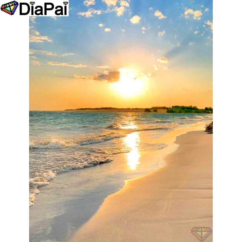DIAPAI полный квадратный/круглый дрель алмазная живопись 5D «сделай сам» "пляж закат" Diamond вышивка вышивки крестом 3D декор A18982