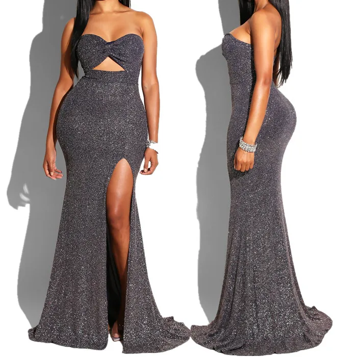 

Sweetheart Off Shoulder Party Dress Hollow Out High Slit Sexy Mermaid Dress Glitter Night Club Dress 2019 Vestidos De Fiesta