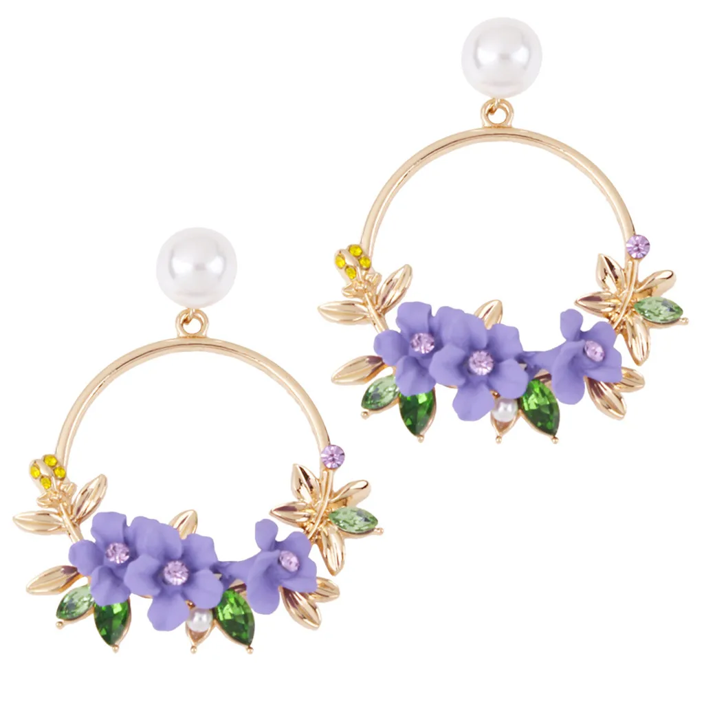 

2019 Hot Sale Color Flower Metal Big Circle Earrings Flowers Fashion Earring Temperament Female Wild Simple orecchini donna