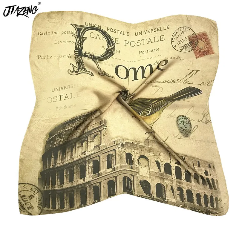 

New Trend Women Scarf 70*70 Silk Scarf Muslim Head Wrap 2019 Spring Summer Cool Scarf Hot Sale Bird Print Bandana outlet