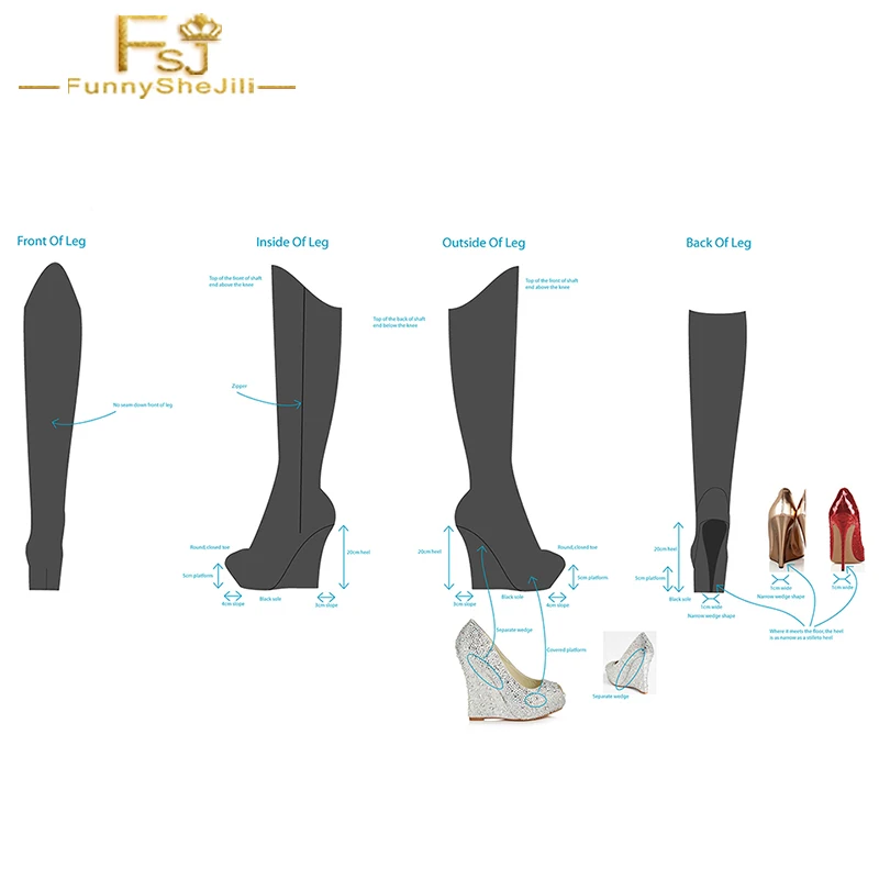 

Customization Over Knee High Boots Black Patent Leather Platform Wedges Strange Heel Large Size Unique Customer's Design FSJ