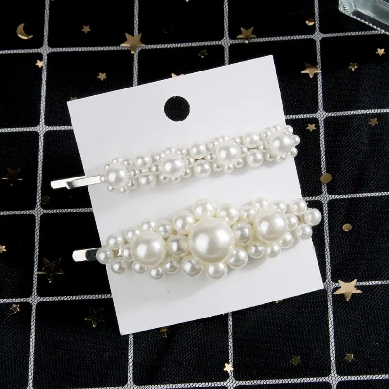 

2pcs/set Fashion Women Imitation Pearl Hair Clip Snap Barrette Stick Hairpin Hair Accessories Elegant Headdress
