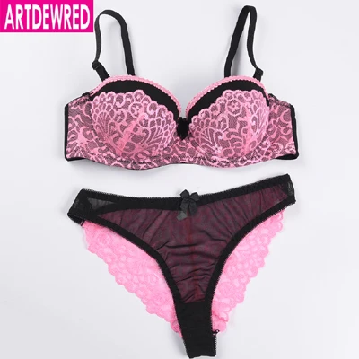 [Retail& Wholesale] VS New Sexy Bra Set Push Up Lace Deep V ABC Cup Women's Underwear Sets Sexy Lingerie Set For Girls - Цвет: Черный