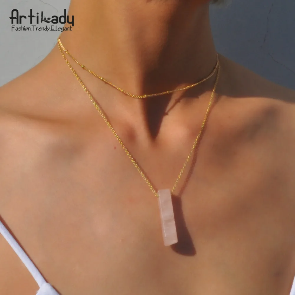 Artilady natural quartz choker necklace layer stone pendant necklace for...
