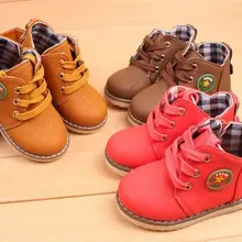 Весенне-Осенняя обувь для мальчиков и девочек; зимние детские ботильоны; botas; Дышащие Детские Ботинки martin на шнуровке; обувь на плоской подошве; 02