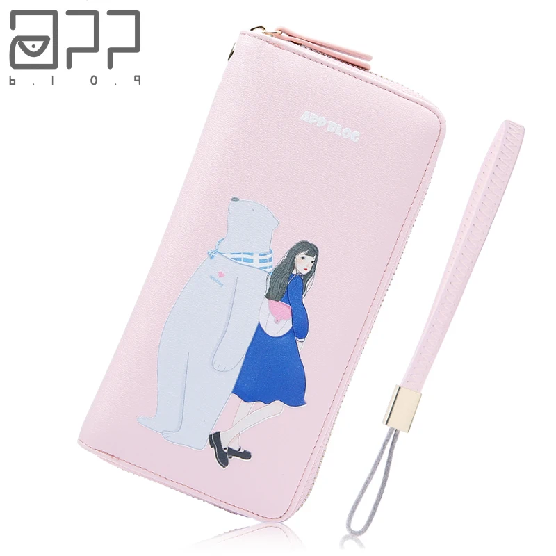 

APP BLOG Brand Original Cute Cool Bear Girl Women's Wallet Coin Purse 2018 New Long Clutch Leather Phone Card Bag For Teenager
