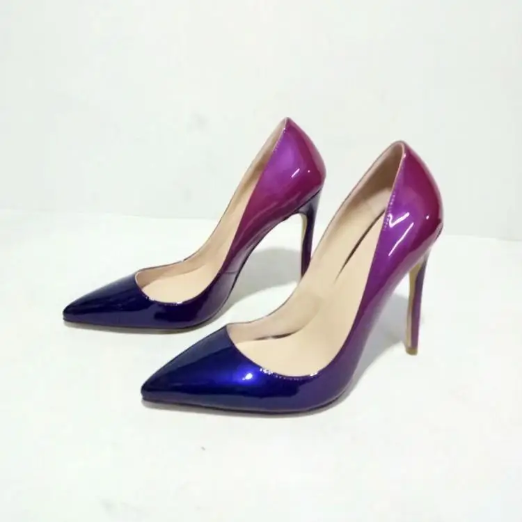 

Shiny Patent Leather Mixed Color Women High Heels Pumps Shoes Chic Pointed Toe Slip On Ladies Stilettos Shoes Woman Gladiators