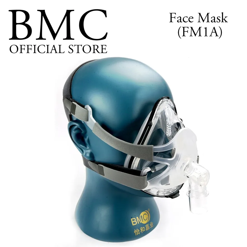 BMC F1A Full Face Mask Рото-носовая маска подходит CPAP аппарату для терапии ХОБЛ храпа с размер SML подключается к лице трубкеи держатели