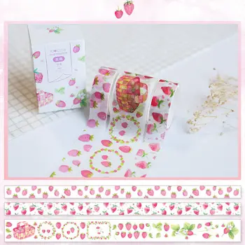 

Coloffice 3PCs/Set Rose Red Series Adhesive Tape Kawaii Cartoon Pattern Washi Tape Handbook DIY Scrapbooking Stationery Supplies