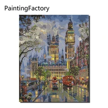 Краска ingFactory город ночь часы комната красный автомобиль краска ing по номерам современный дом стены искусства акриловые краски на холсте Ручная Краска ed