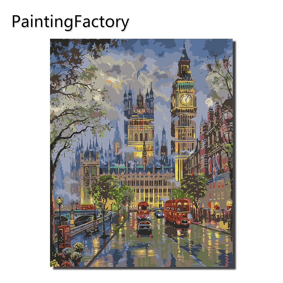 

PaintingFactory City Night Clock room Red car Painting By Numbers Modern Home Wall Art Acrylic Paint On Canvas Hand Painted