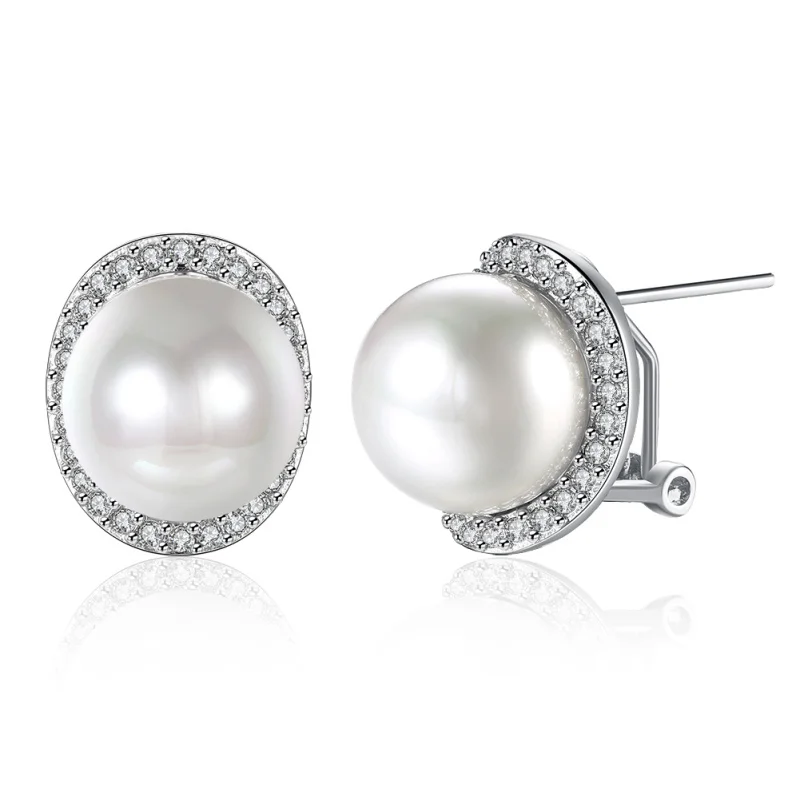 

Wedding Jewellry White Cubic Zirconia Pearl Earrings Silver stud earrings for women Fashion jewelry E2097