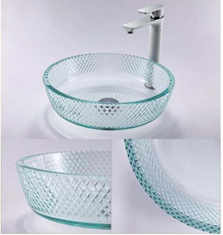 Bathroom Clear Round Glass Basin Wash Bowl Sink Vessel Countertop 420mm Sinks Home Improvement