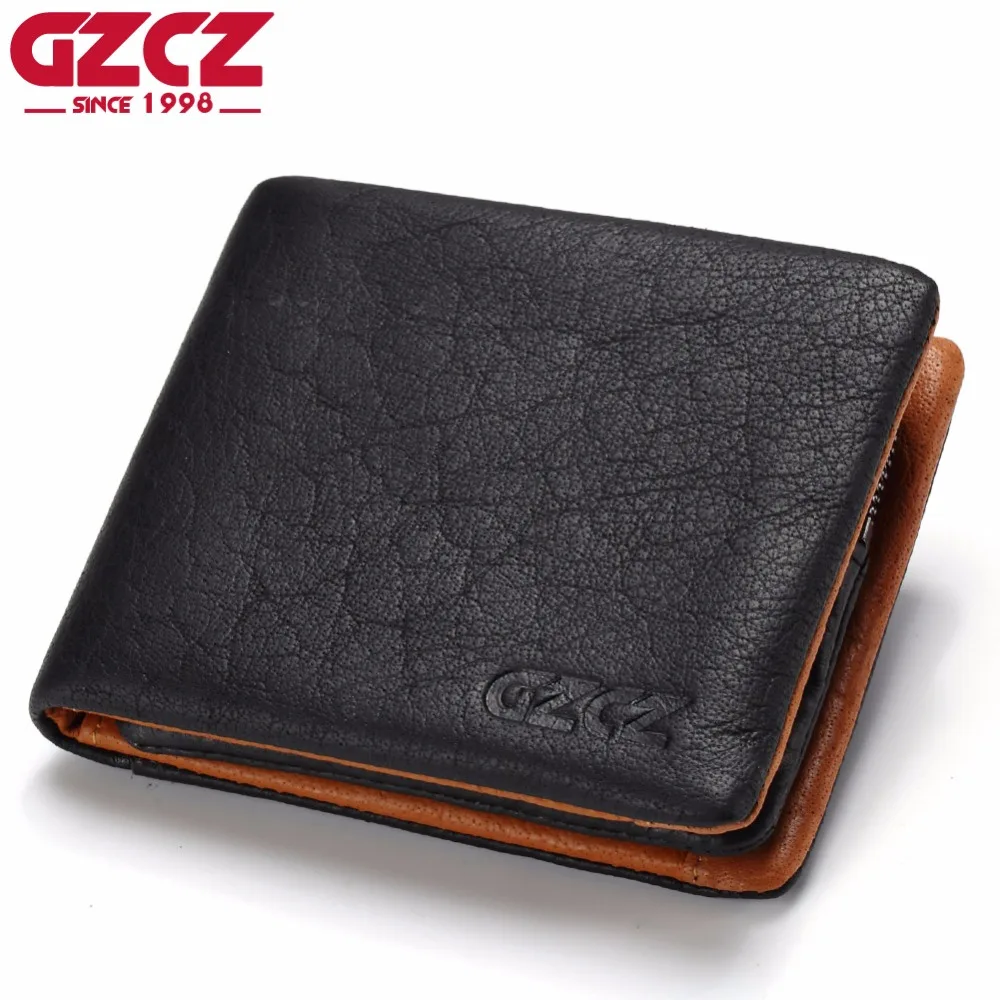 Comprar GZCZ Cartera de cuero genuino hombres monedero tarjetero hombre Walet cremallera diseño masculino Vallet Abrazadera para dinero bolsa Portomonee Perse