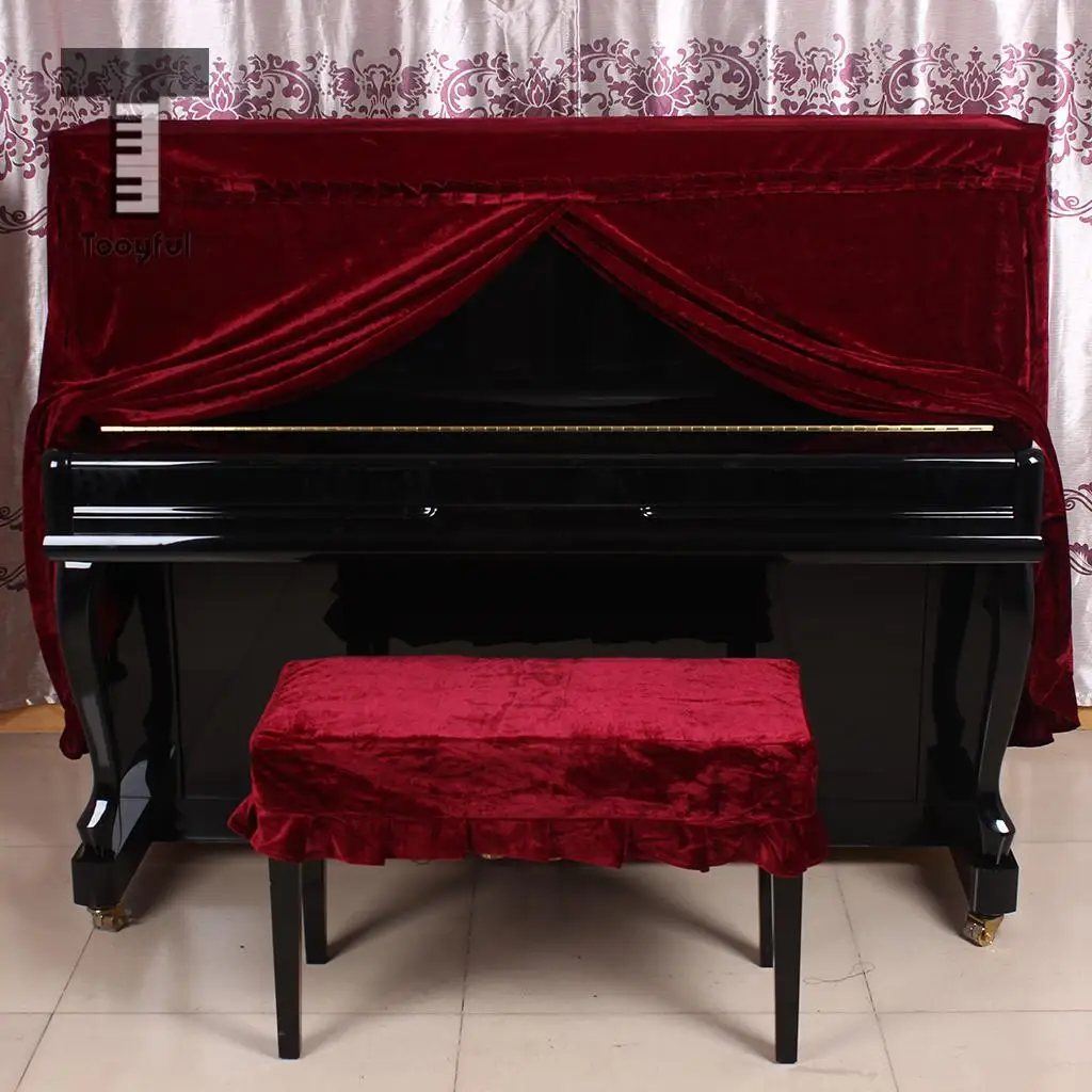 Tooyful Pleuche Piano Stool Chair Cover for Piano Single Seat Bench Claret
